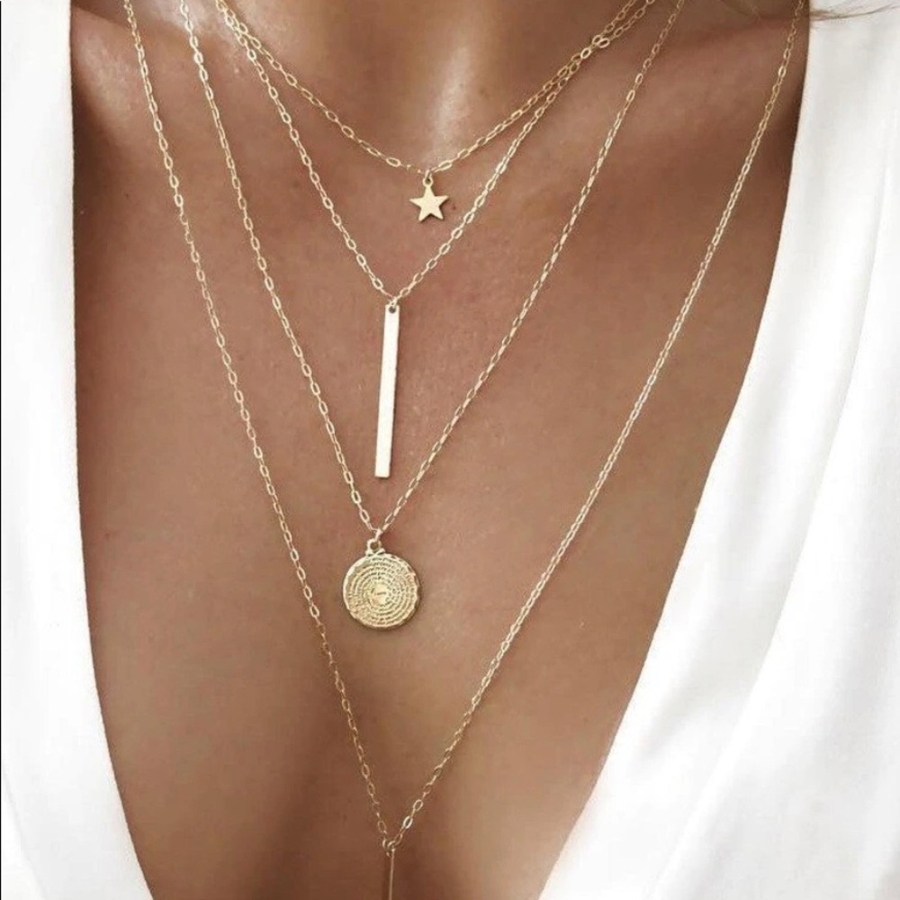 18K gold plated Multi Layered Chain Nevklaces